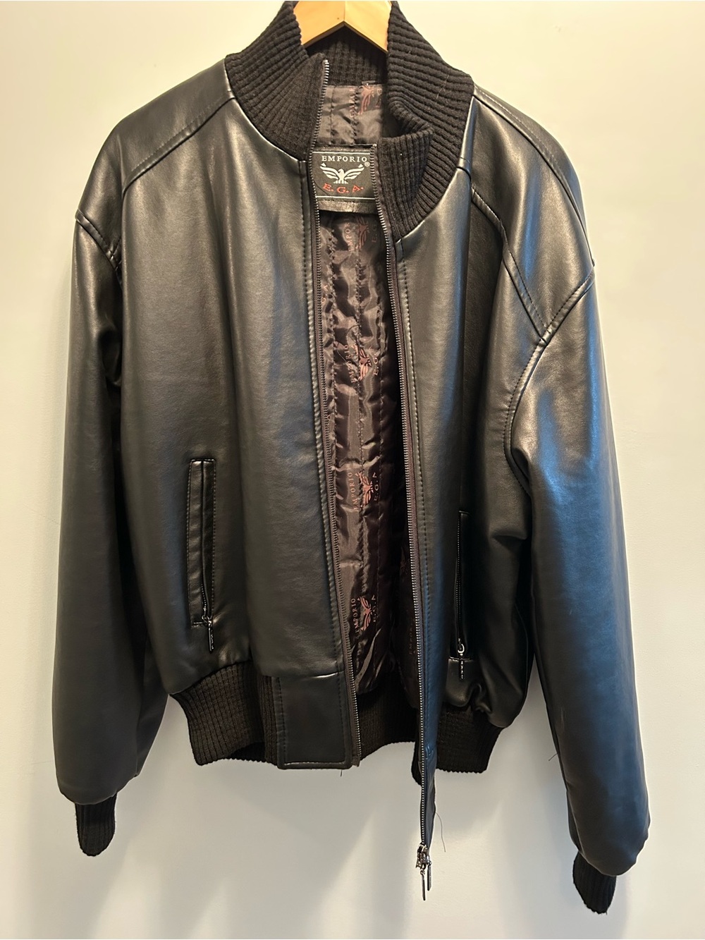 Emporio E.G.A. Faux-Leather Bomber Jacket - Black